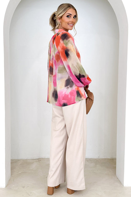Make Yourself Happy Print Button Down Long Sleeve Top - 4 Colors