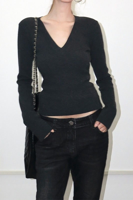 Tailored VNeck Wool Blend Knit Top