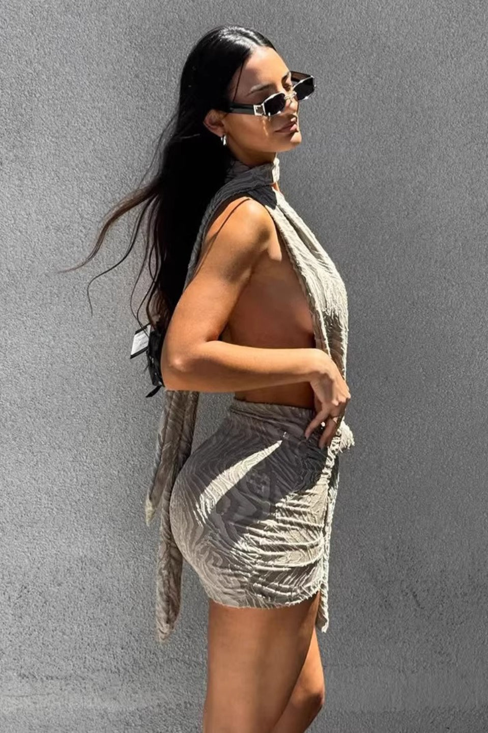 Solid Twist Knot Ribbon Mini Slim Bodycon Dress