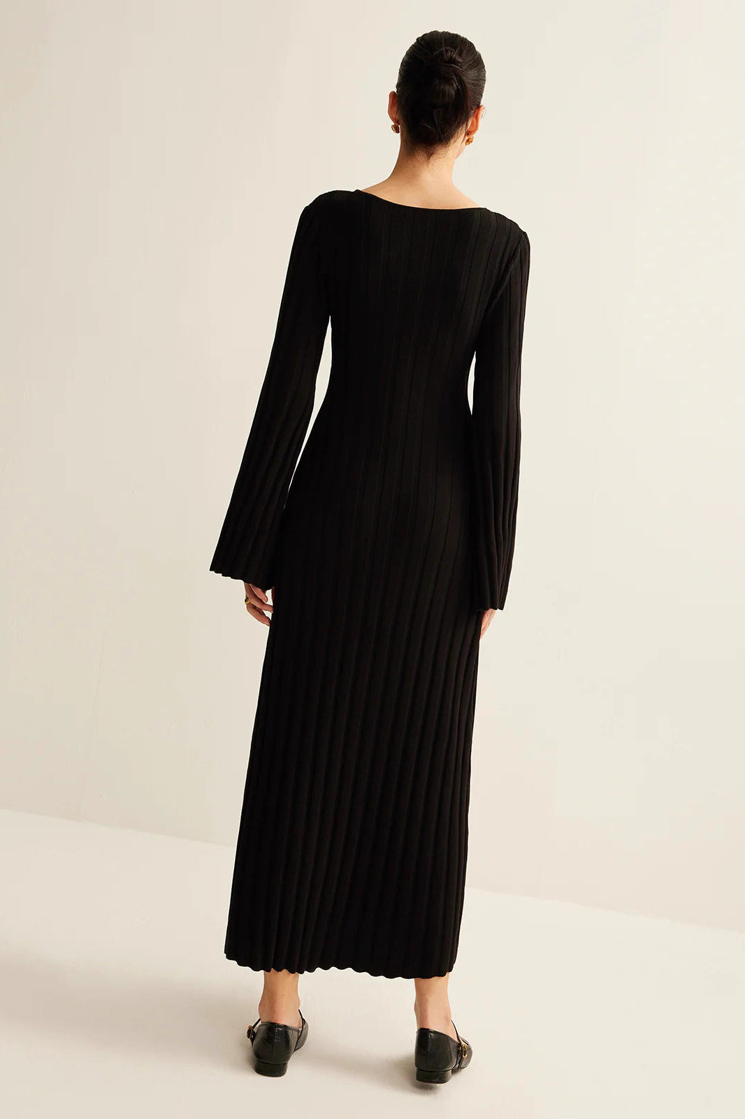 Black V-Neck Button Front Sweater Dress 4