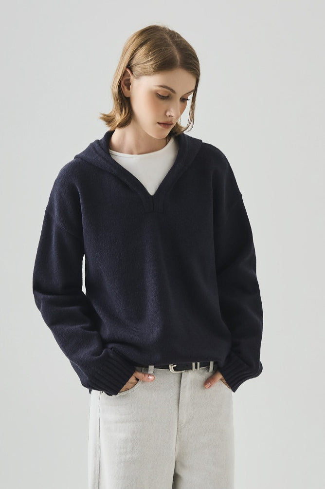 Slouchy VNeck Hooded Sweater