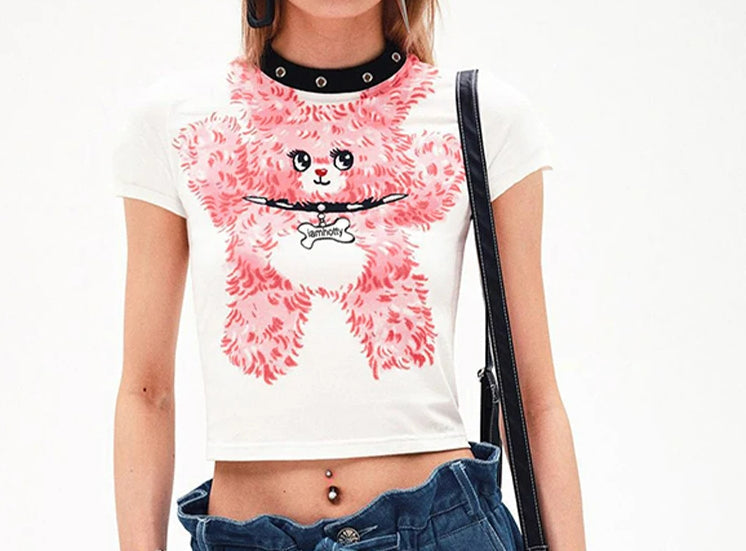 White Short Sleeve ONeck Patchwork Crop Top