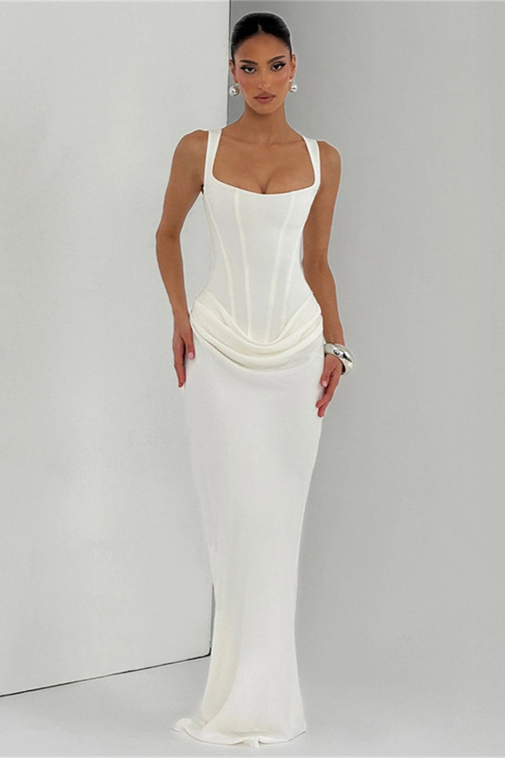 Solid Boned Waist Mermaid Maxi Slip Dress
