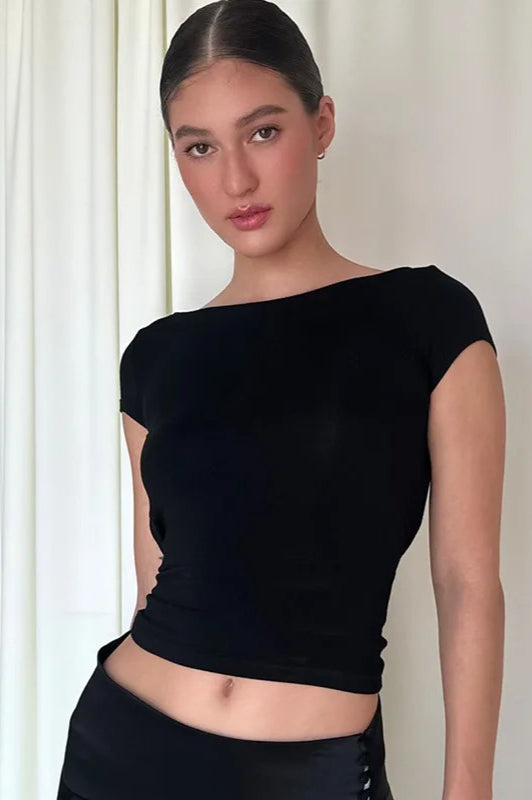 ONeck Backless Ruched Crop Top