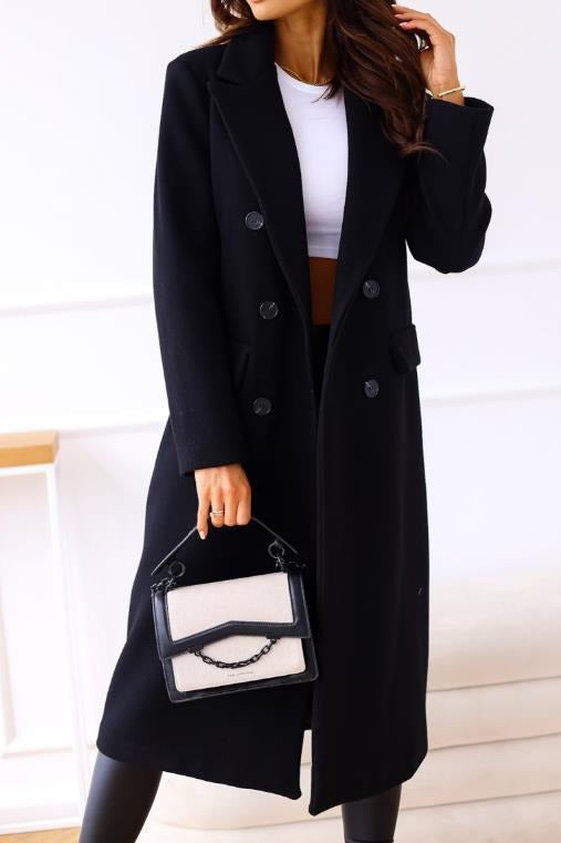 Double-Breasted Lined Wool Blend Mid-Length Winter Coat
