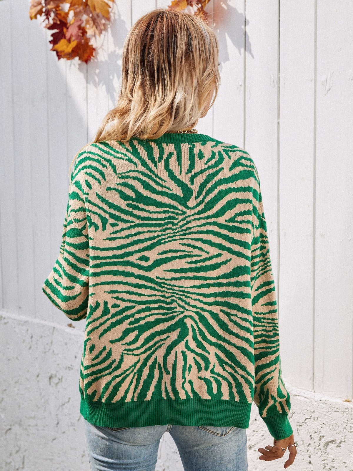 Round Neck Zebra Print Button Up Long Sleeve Knit Cardigan 3