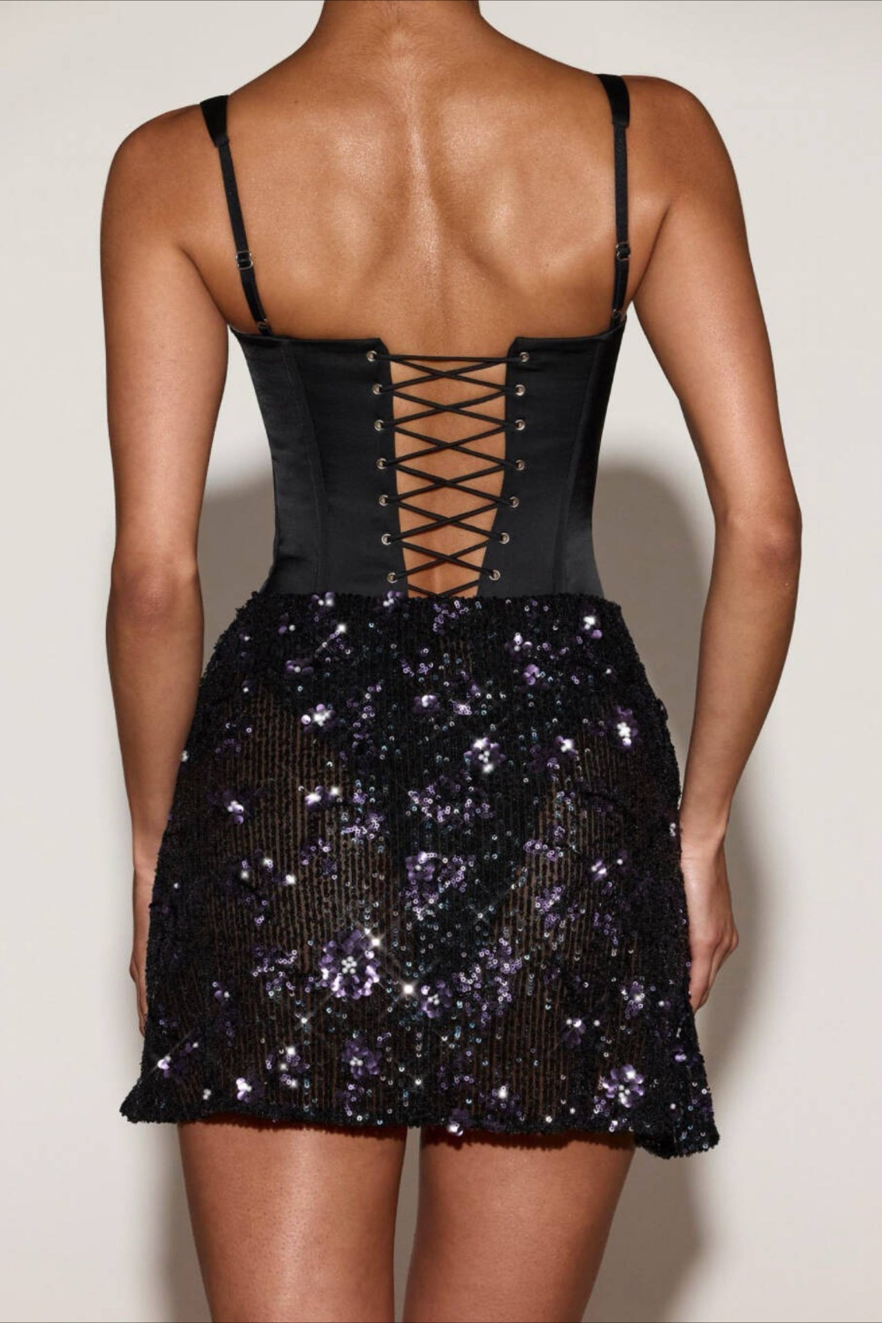 Spaghetti Strap 3D Floral Sequin Satin Bodycon Mini Dress 9