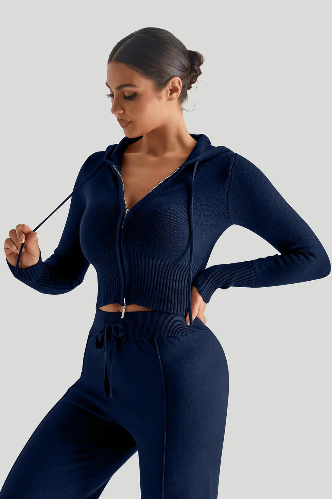 Knit Hooded Sexy High-Waist Long-Sleeve Hoodie