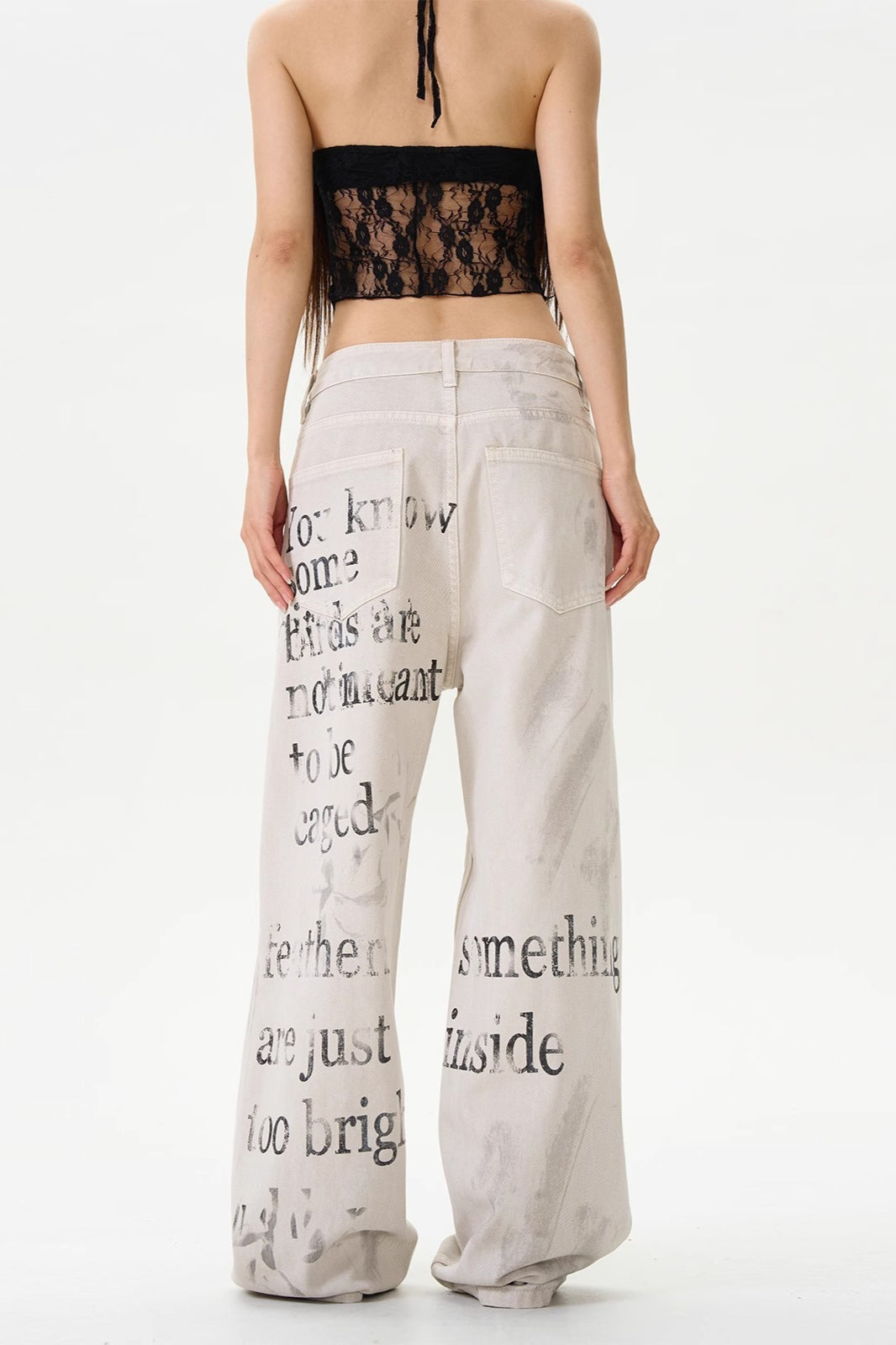 American Vintage Letter Graffiti Chic Slim Fit Jeans