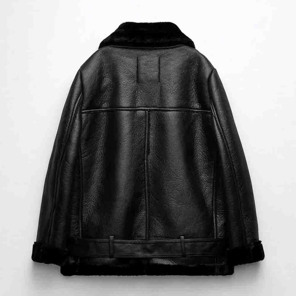 Amy Fashion  New Faux Leather Double Sided Coat