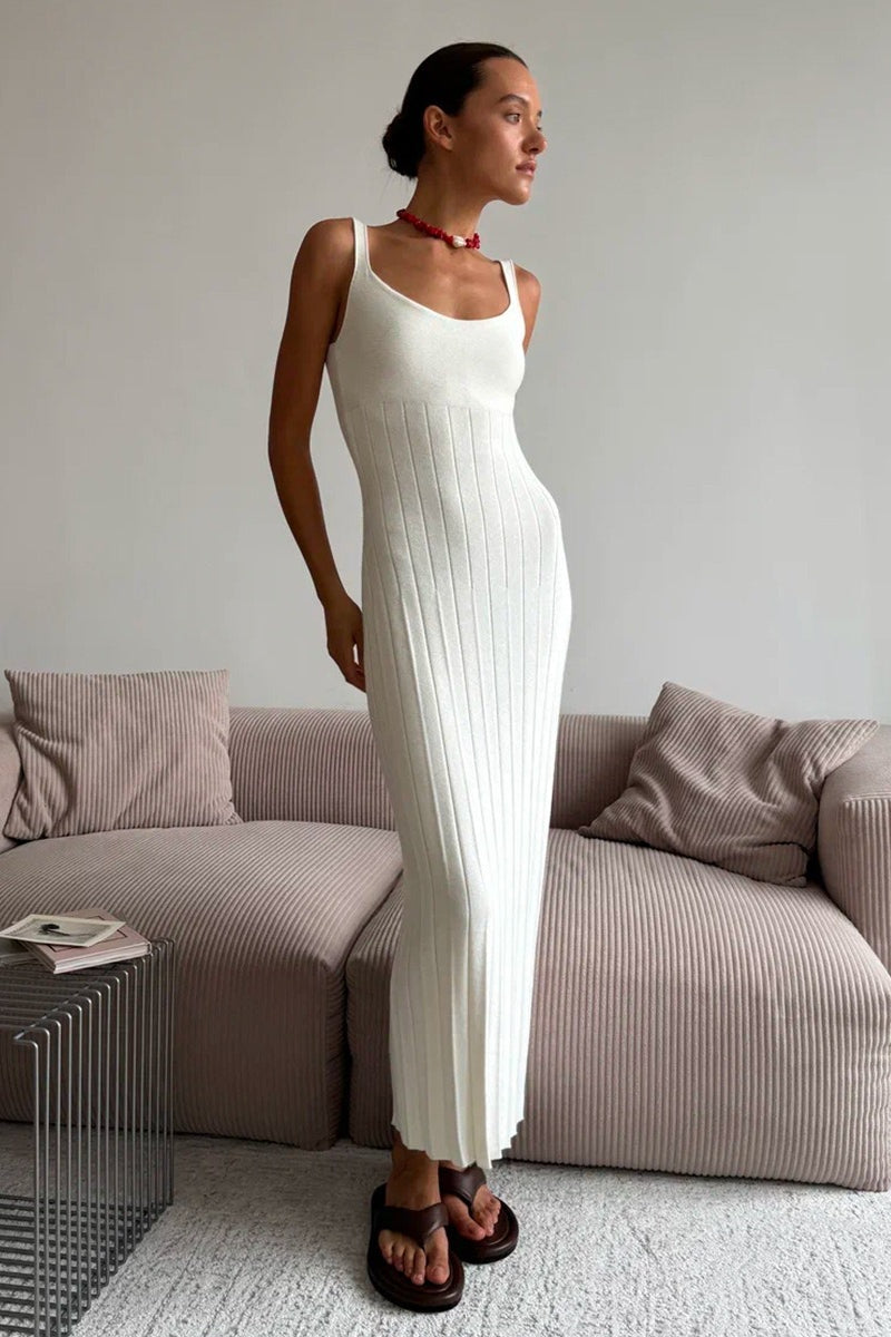 Knit Square Neck Pleated Slip Dress