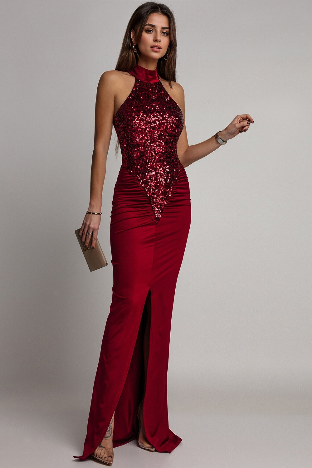 Velvet Sequin Slit Midi Bodycon Dress 3