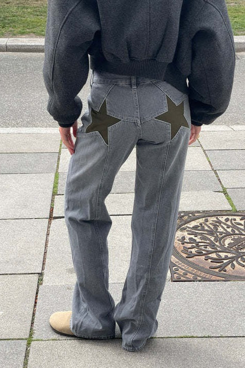 Contrast Patchwork Y2K Retro Star Back Casual Jeans
