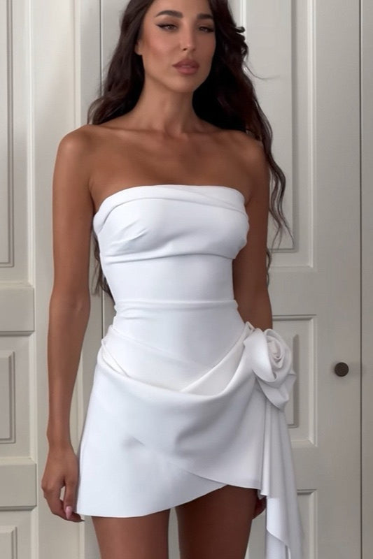 Floral Strapless Ruched Slim Party Dress