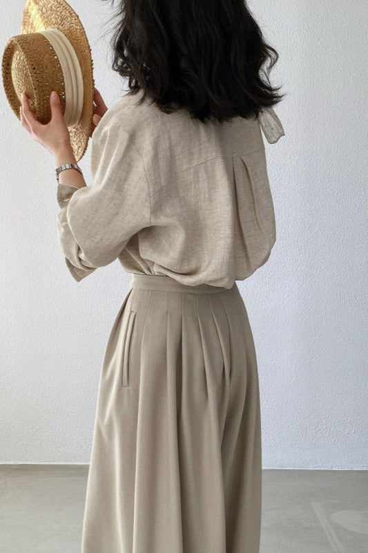 Linen Blend Long Sleeve Blouse