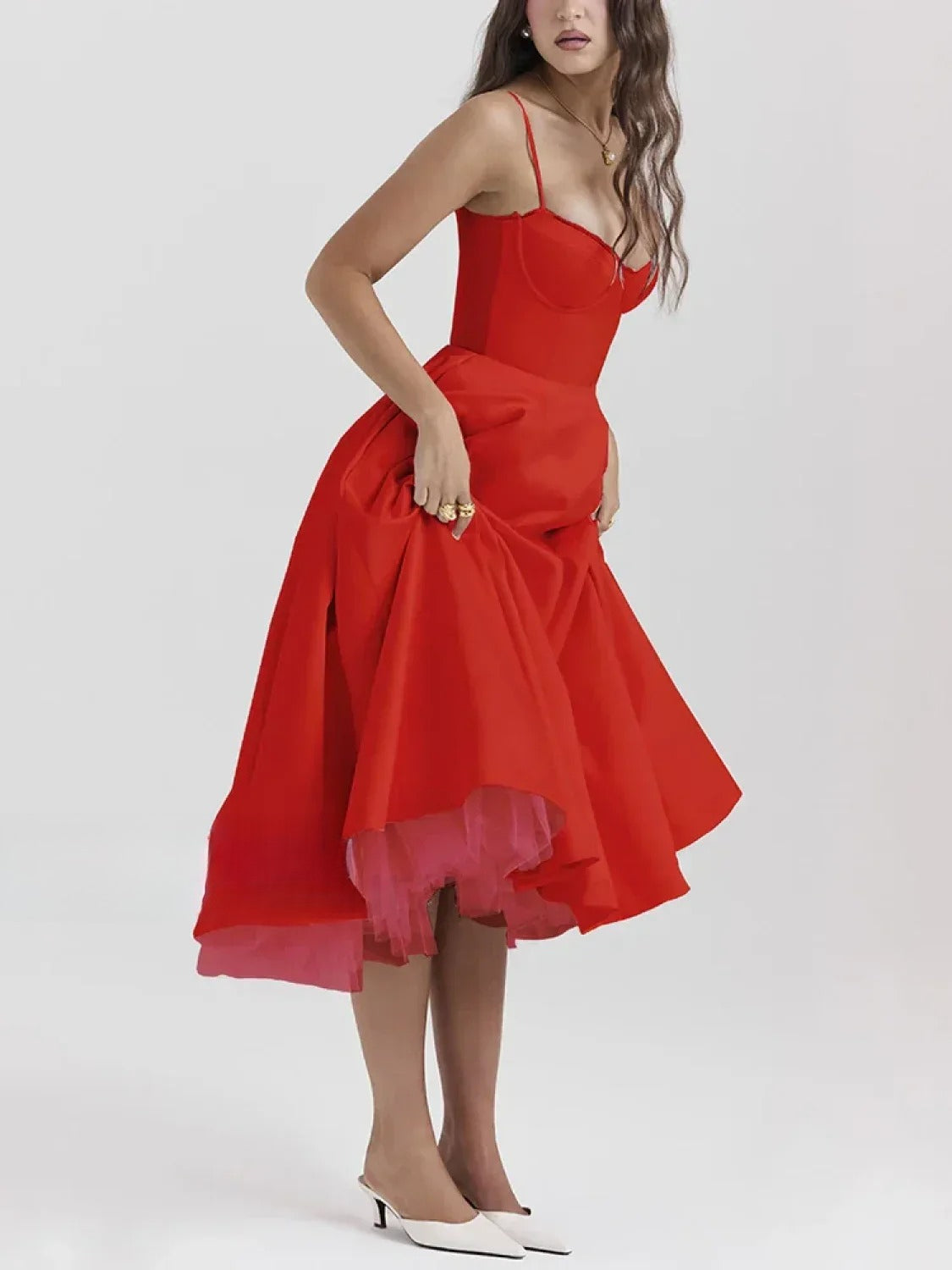 LaceDraped OffShoulder Midi Dress