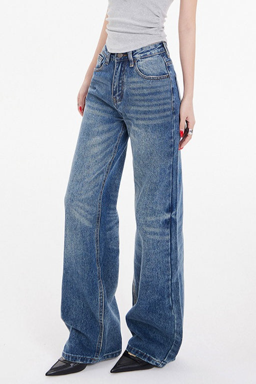 Low Rise Washed Straight Jeans