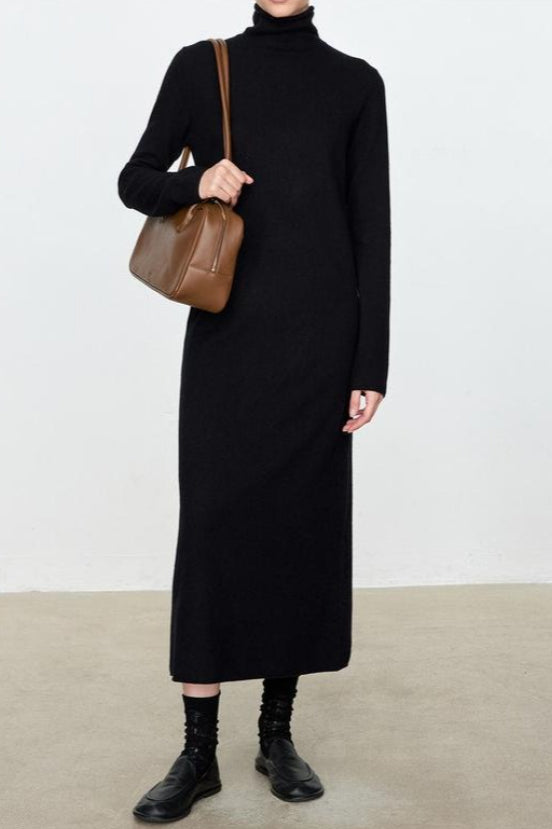 High Neck Flocked Slouchy Knit Dress 11