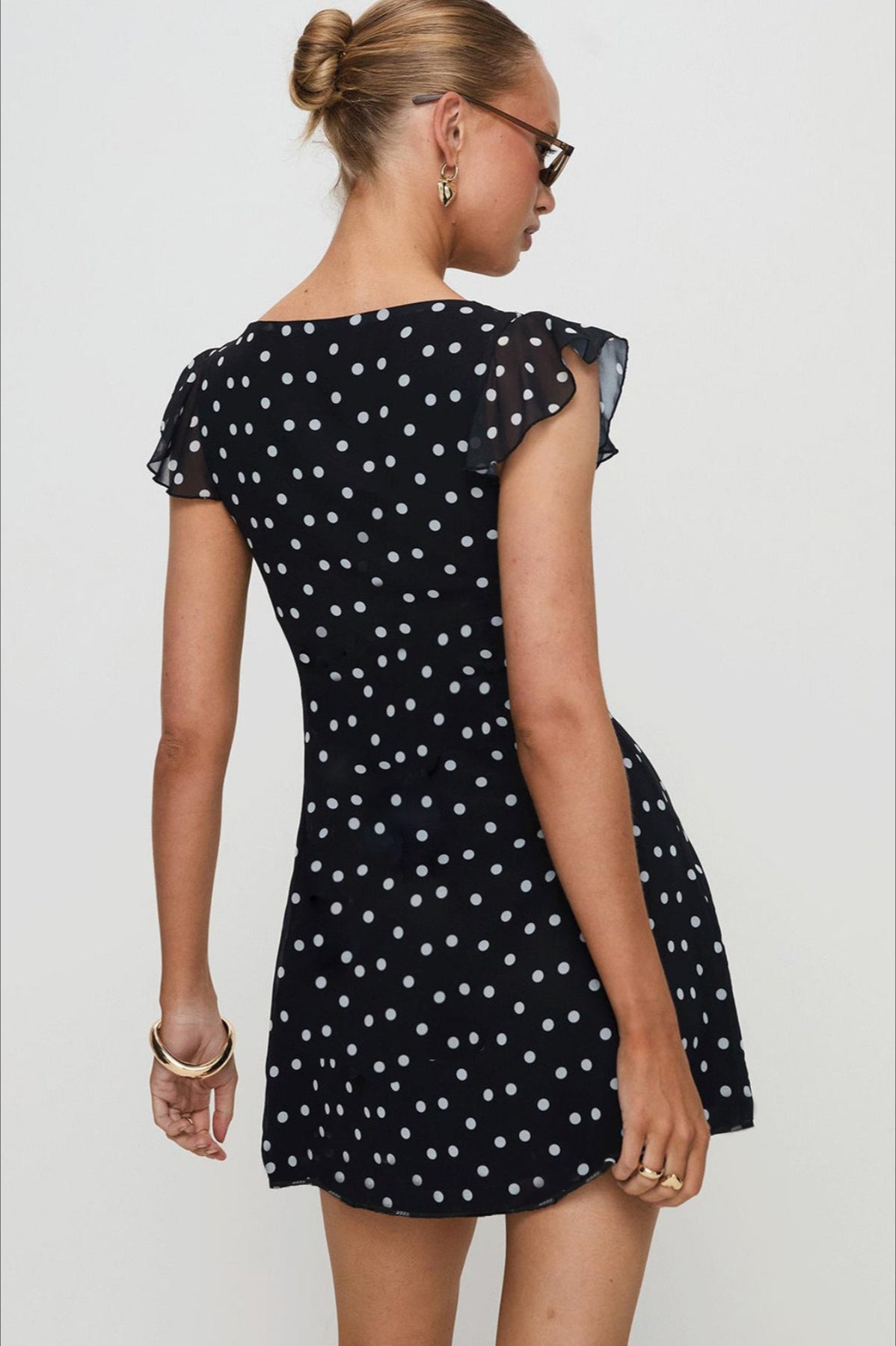 Black Polka Dot Mesh A-Line Mini Dress 3