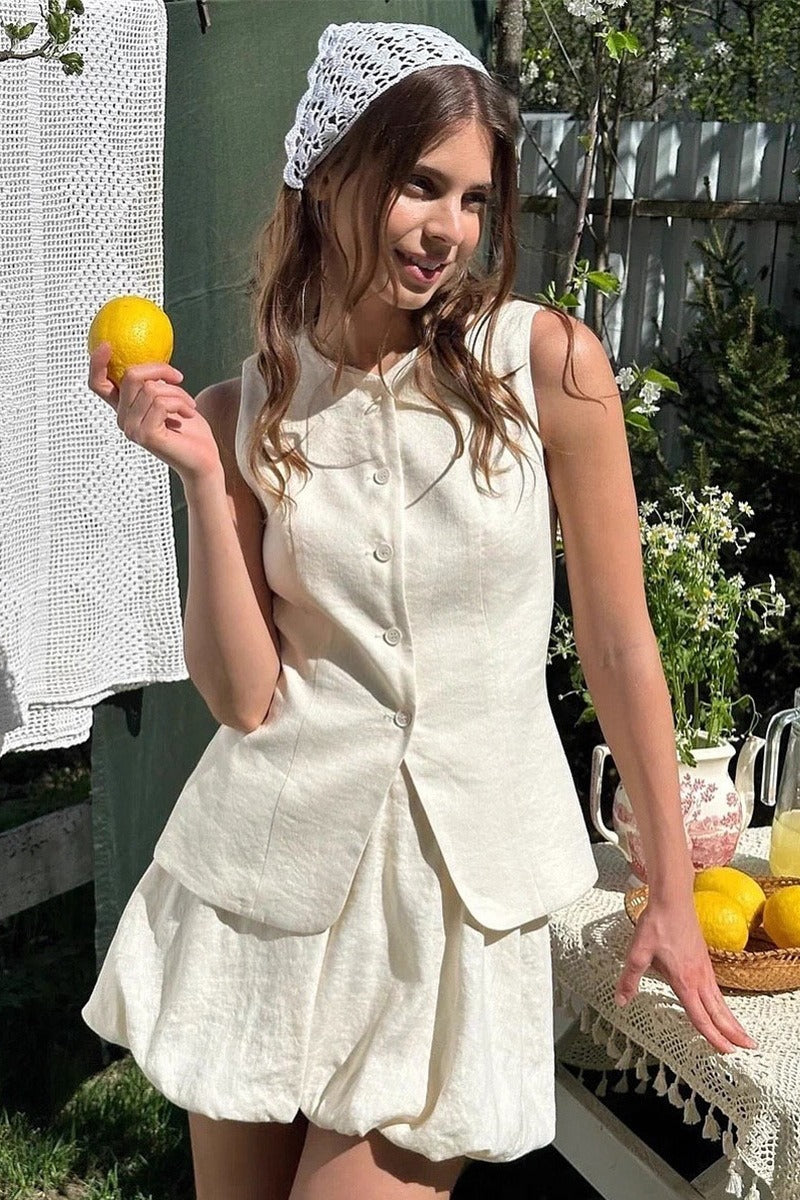 Vest Bubble Skirt Sweet Two Piece Work Set