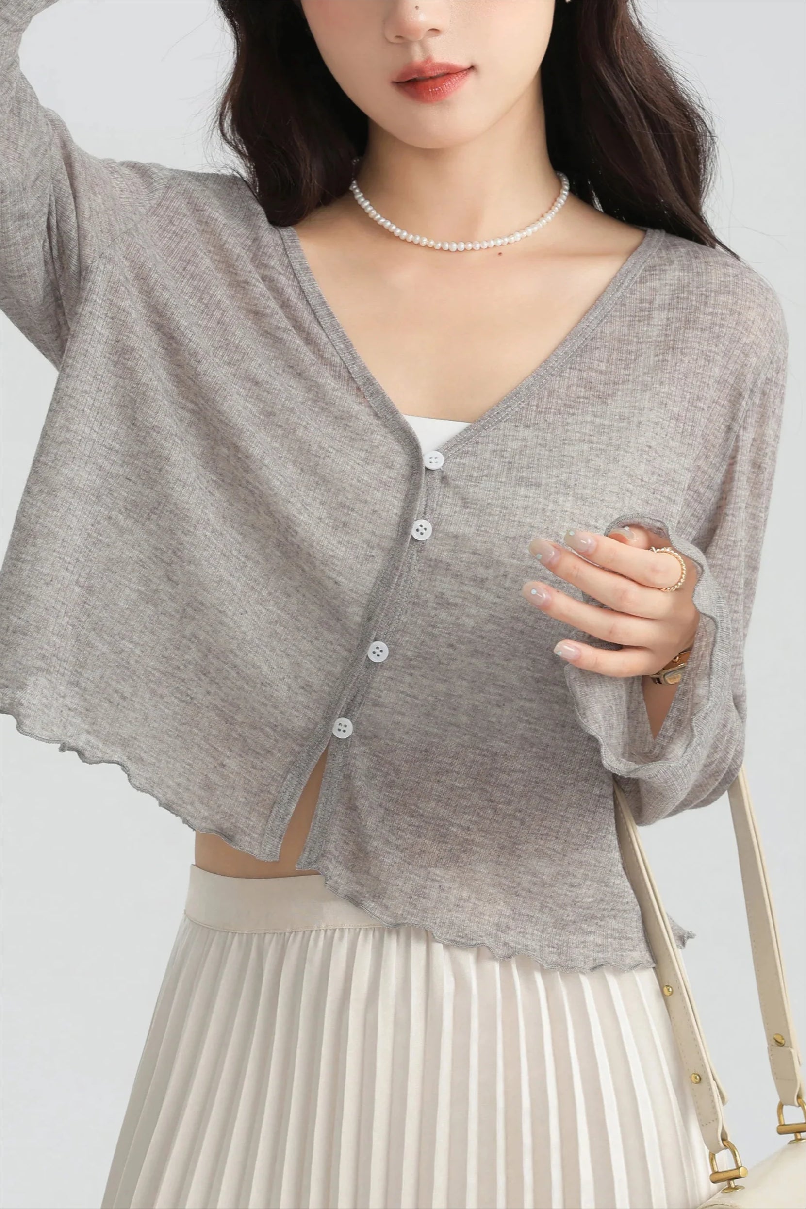 Tencel VNeck Cropped Cardigan