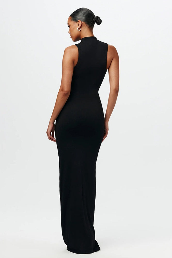 Solid Crew Neck Sleeveless Tie Bodycon Party Dress