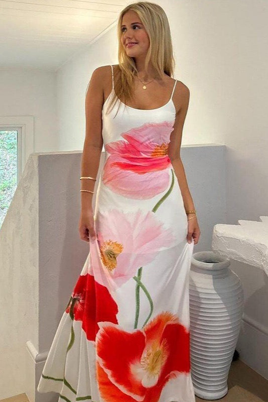 Spaghetti Strap Scoop Neck Oversized Floral Placement Print Maxi Dress 6