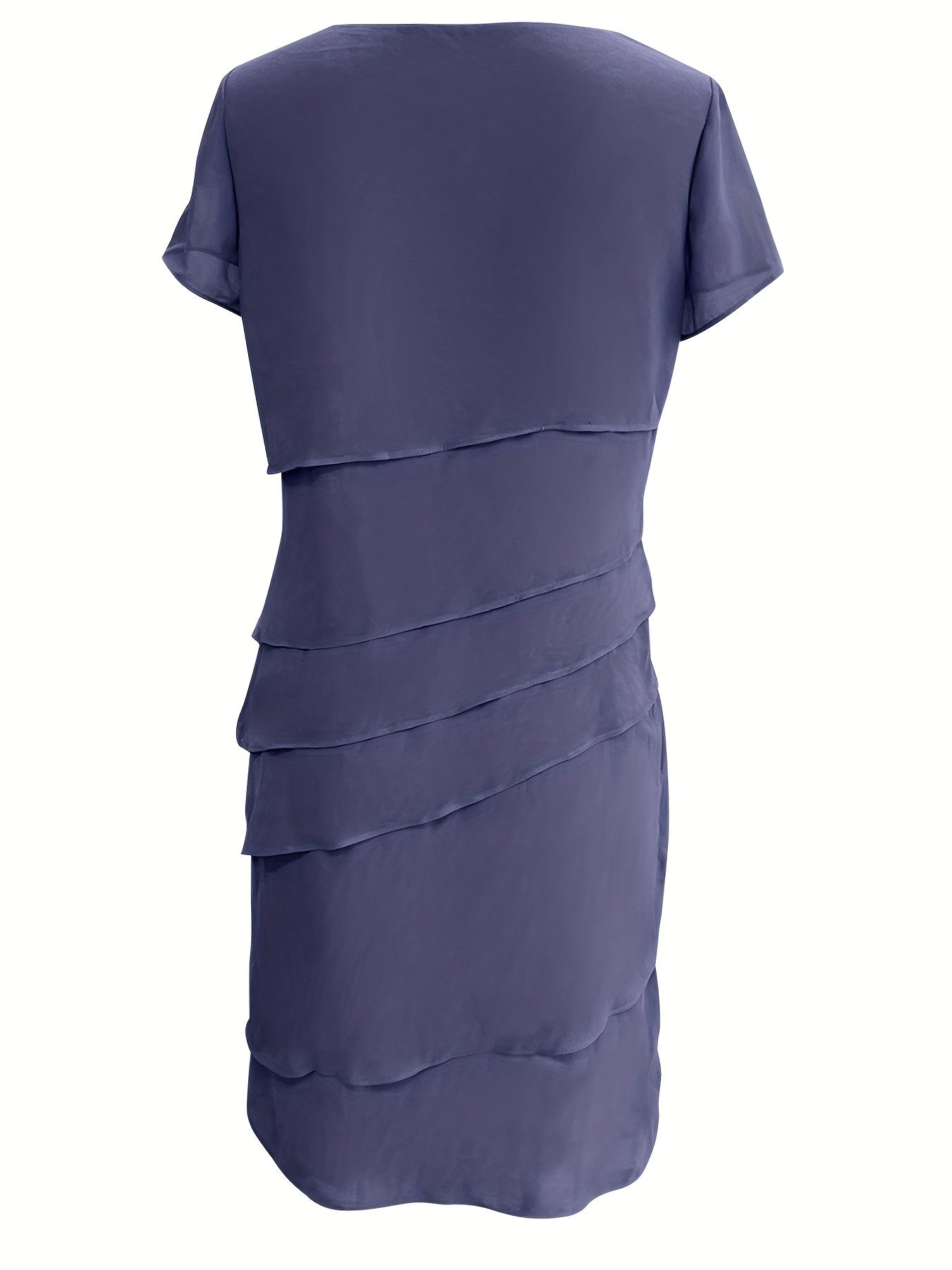Cecilia Boutique Cotton Layered Trim Round Neck Short Sleeve Evening Dress for Women Chic Silhouette Collection