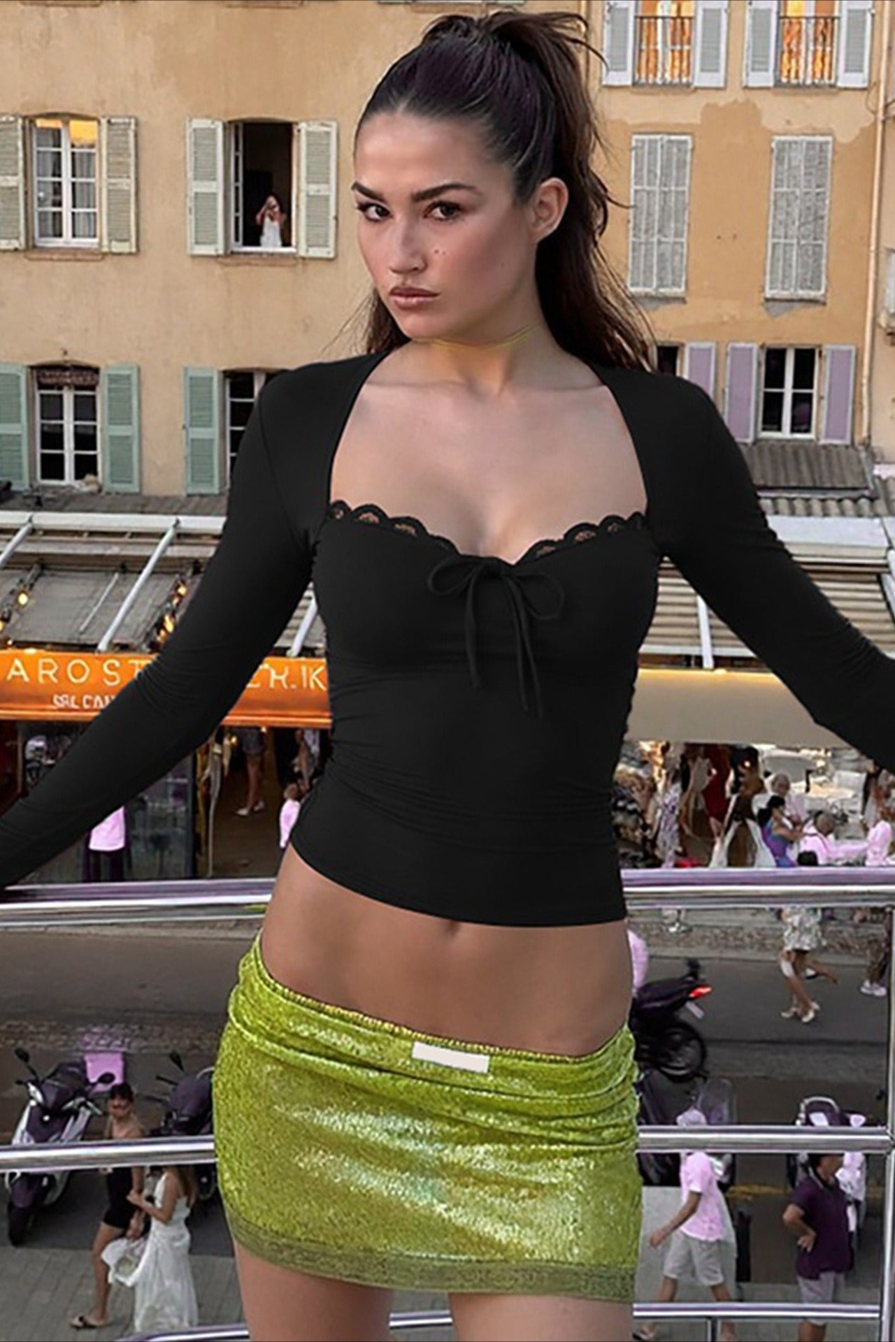 Sexy Lace Patchwork Slim Long Sleeve Base Layer