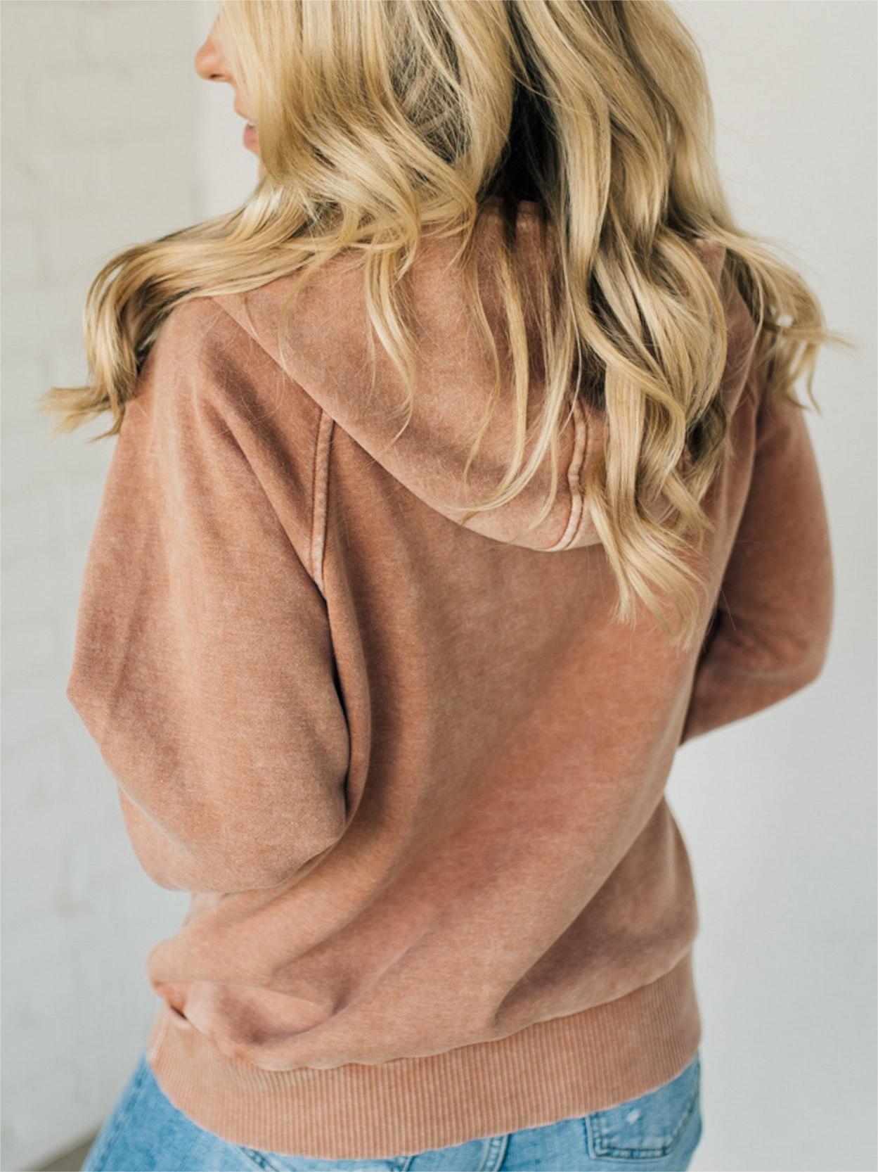 Zip Henley Acid Wash Fleece Hoodie