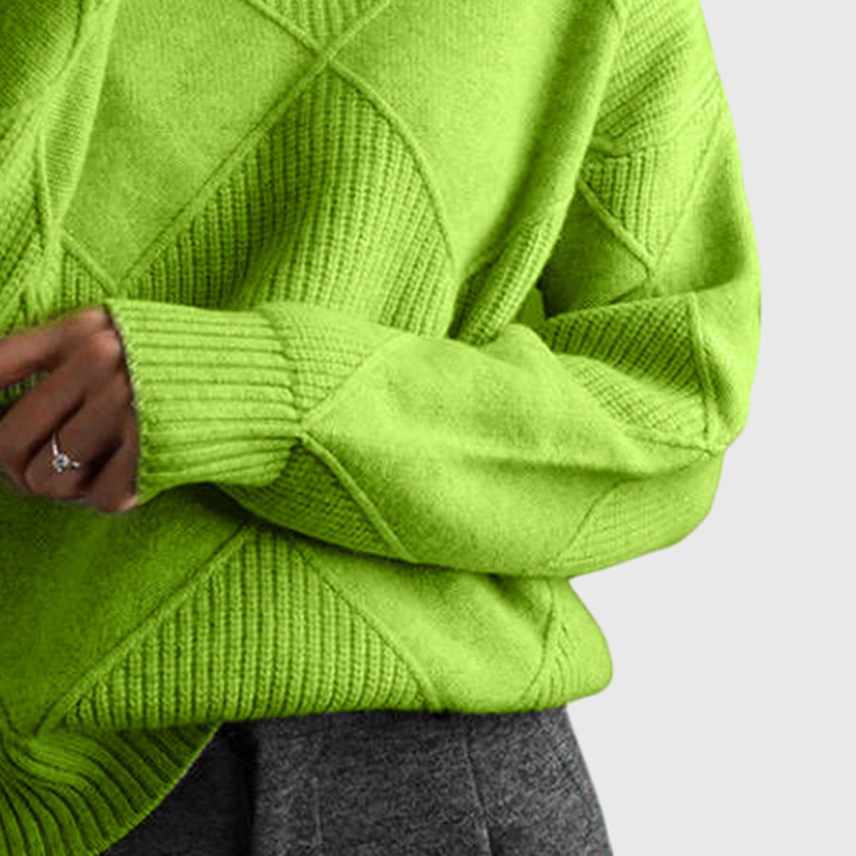 Turtleneck Diamond Textured Knit Long Sleeve Sweater