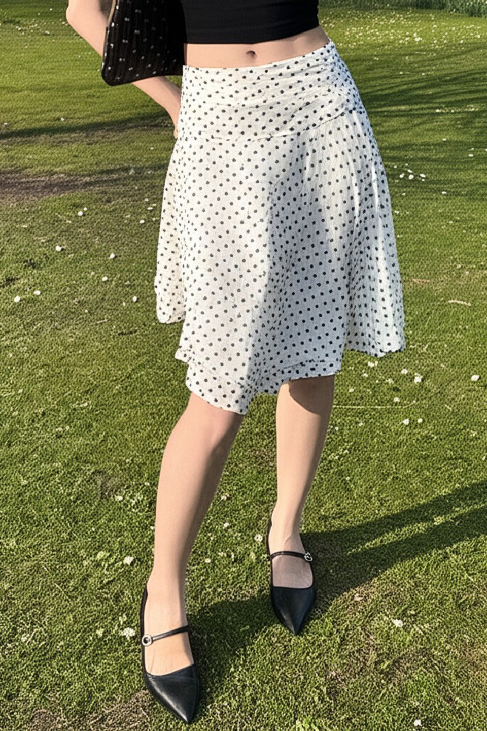 Polka Dot Low Waist Ruffle Hem ALine Skirt