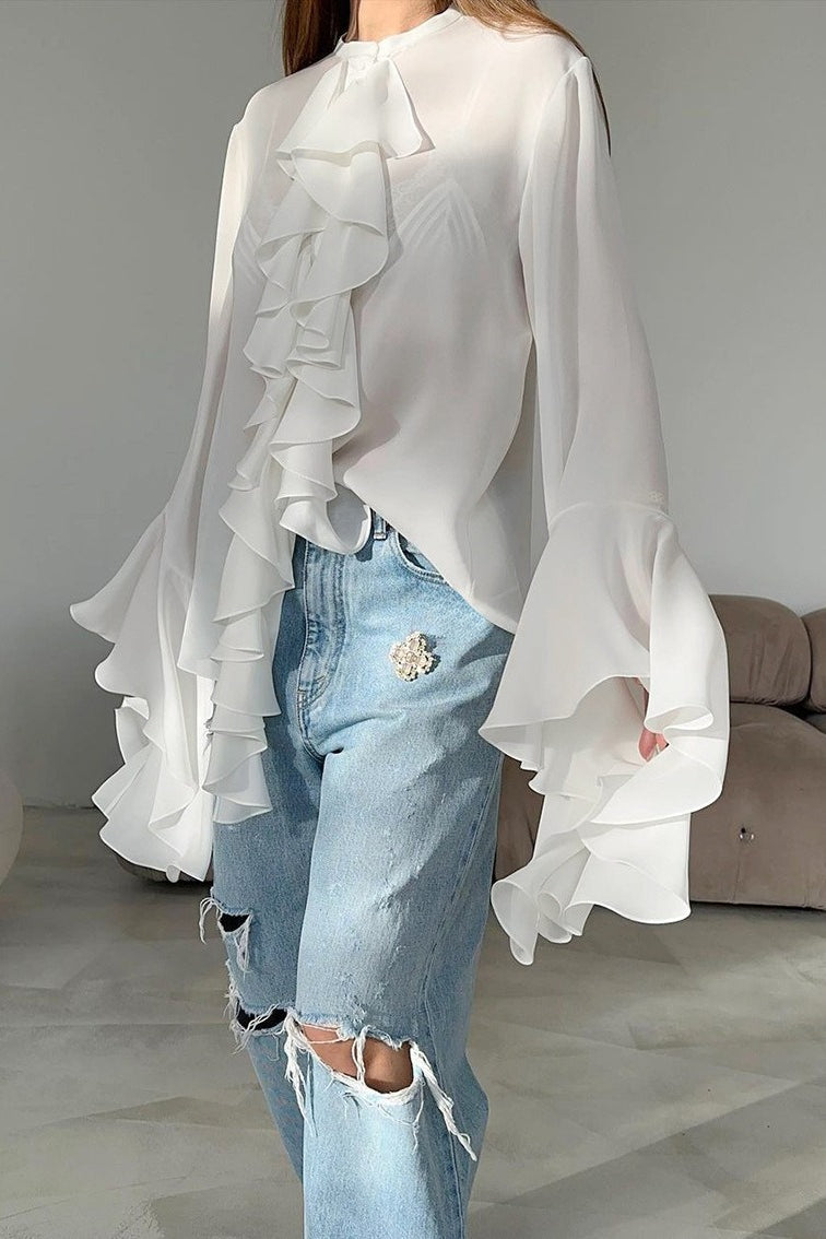 Chiffon Flare Sleeve Blouse