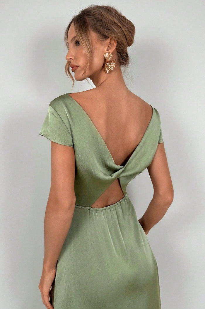 SilkLike Satin Slit Maxi Silk Dress