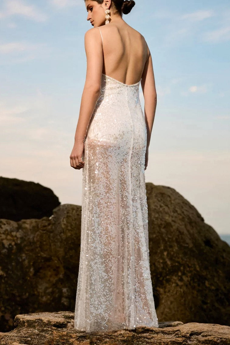 LowBack Sequin Maxi Slip Dress