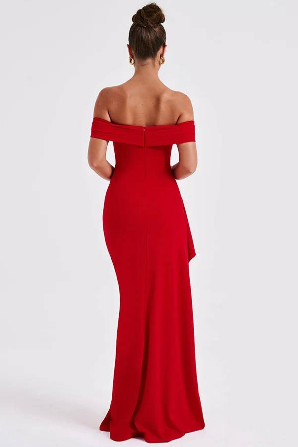 Leah Minimalist Off the Shoulder Maxi Dress with a High Slit Chic Silhouette Collection