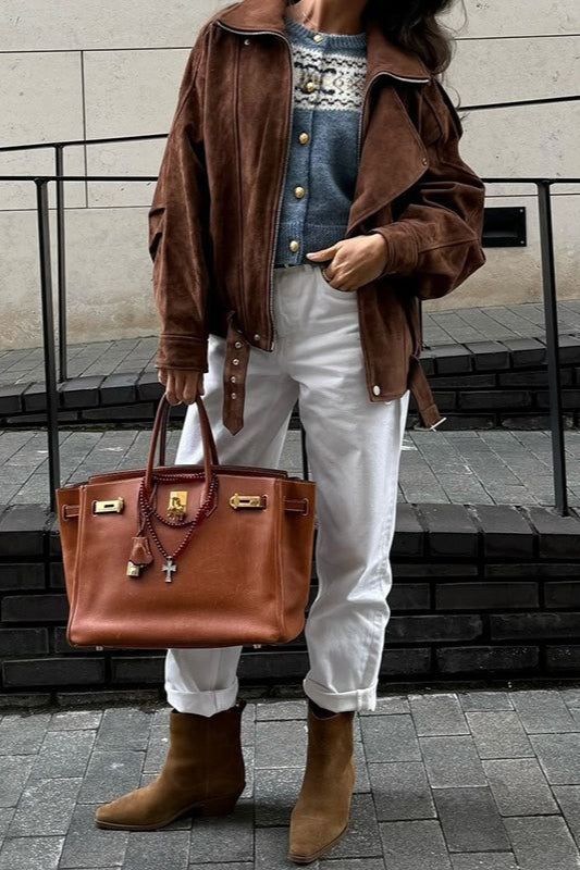 Maillard Brown Cropped Loose Jacket