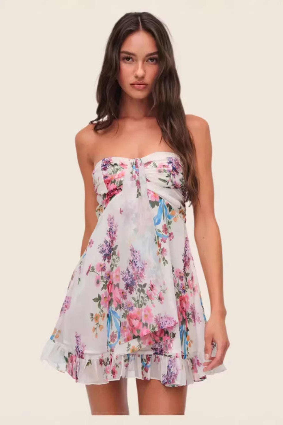 Elegant Chiffon Ruffle Tube Top Waist Floral Dress