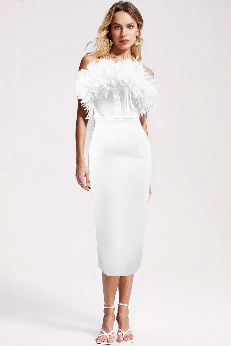 White Bandage Floral Slim Fit Elegant Party Dress