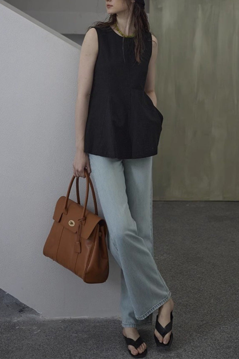 French Linen Crew Neck Blouse