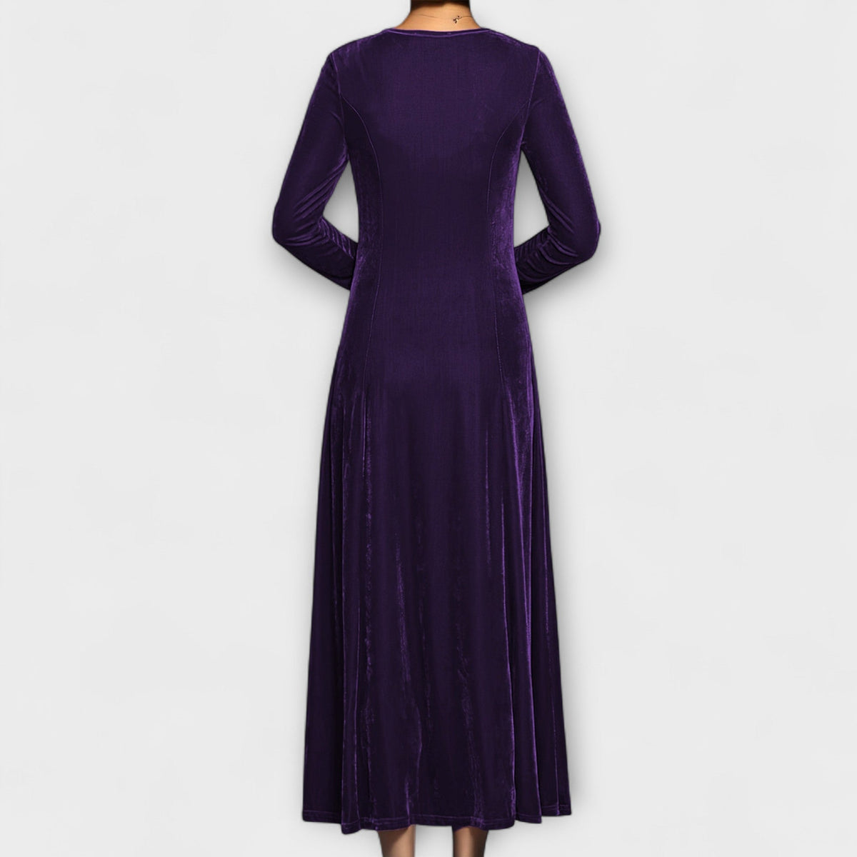 Round Neck Velvet Long Sleeve A-Line Maxi Dress