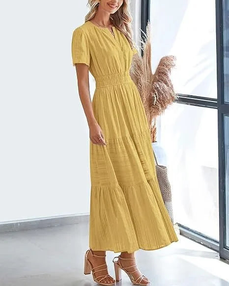 v-neck pleated puff sleeve dress black