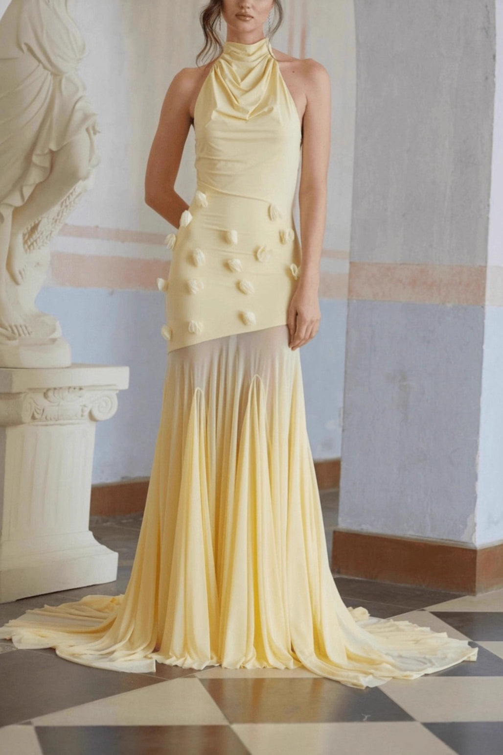 Sexy Backless Halter Paneled Flared Mermaid Party Dress