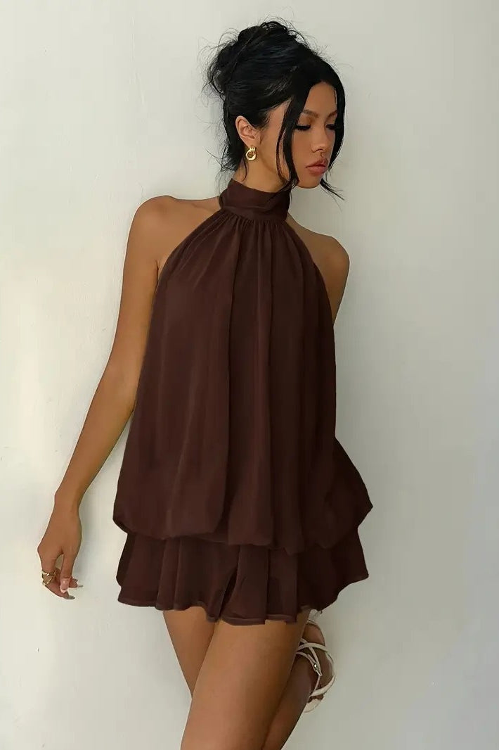 Backless Halter Tie Waist Ruffled Bodycon Mini Dress 5