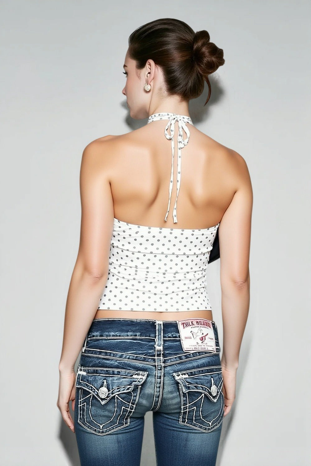Polka dot ruched halter cami top