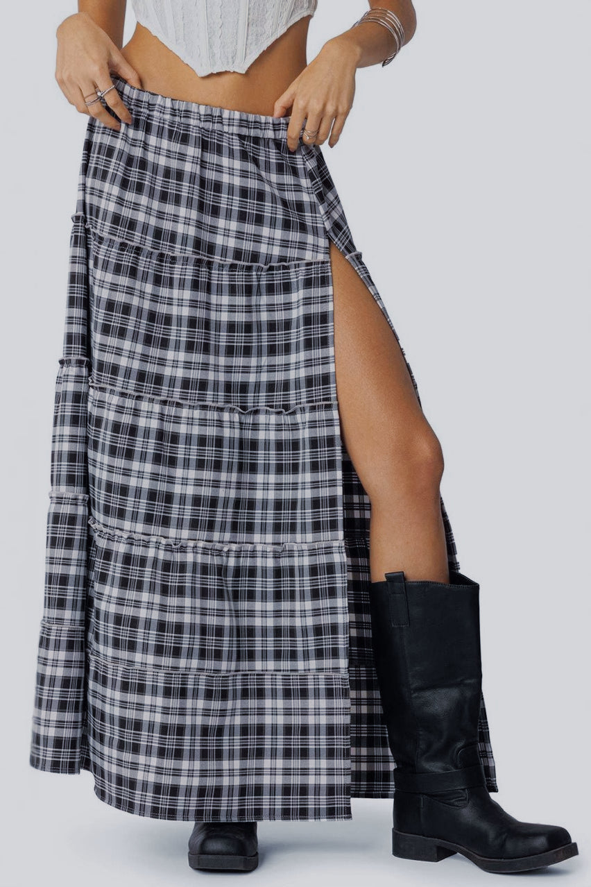 Colorblock Plaid A-Line Skirt