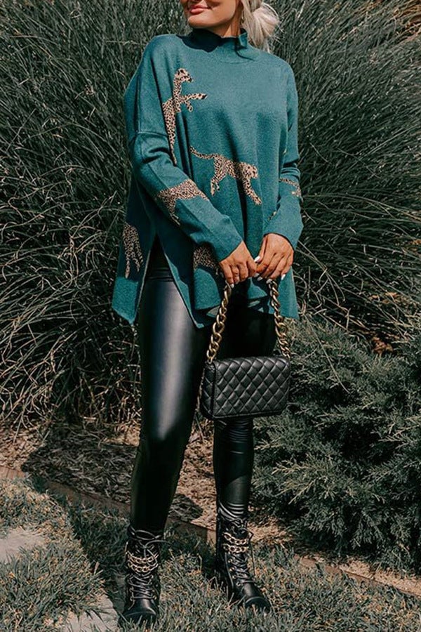 casual vintage tiger and leopard print long sleeve tops