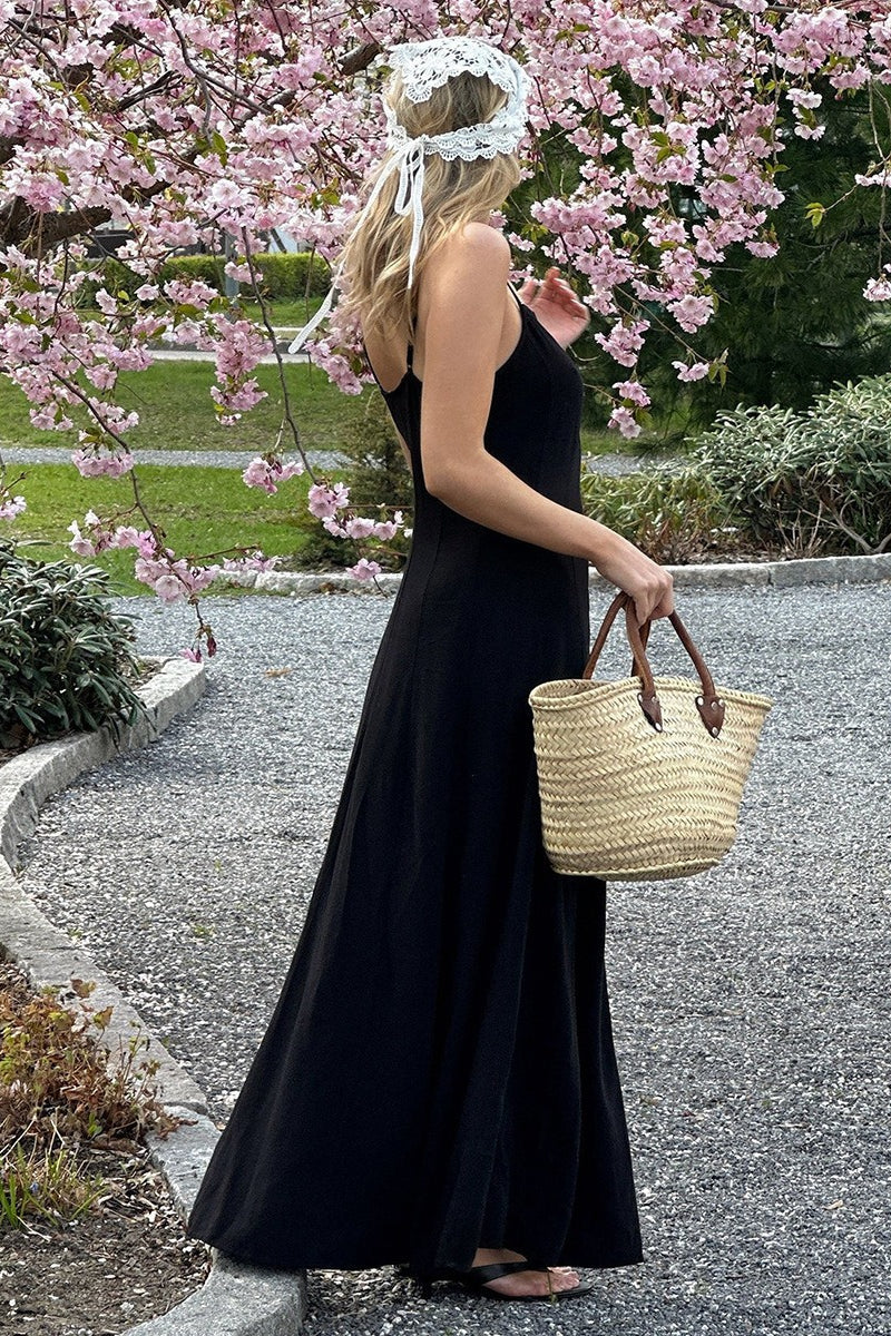 Cotton Panel High Waist Maxi Slip Dress