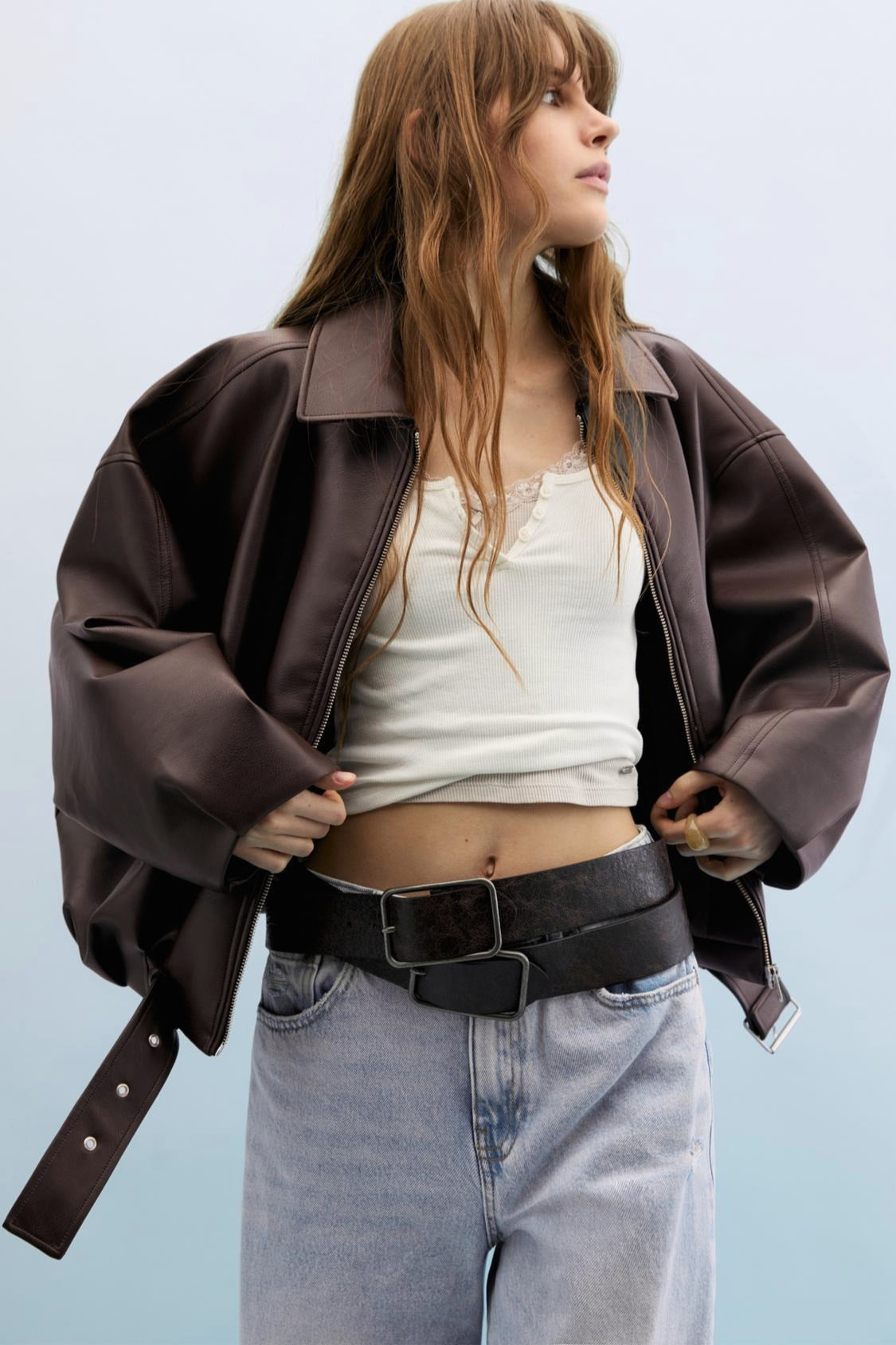 Retro Casual Faux Leather Bomber Jacket
