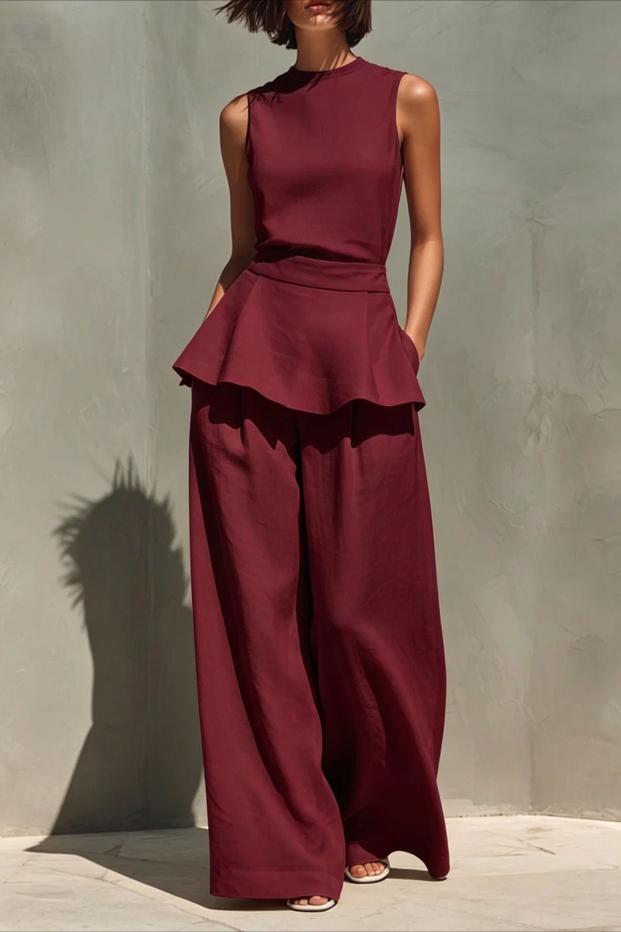 Sleeveless Minimalist Casual Two Piece Work Set